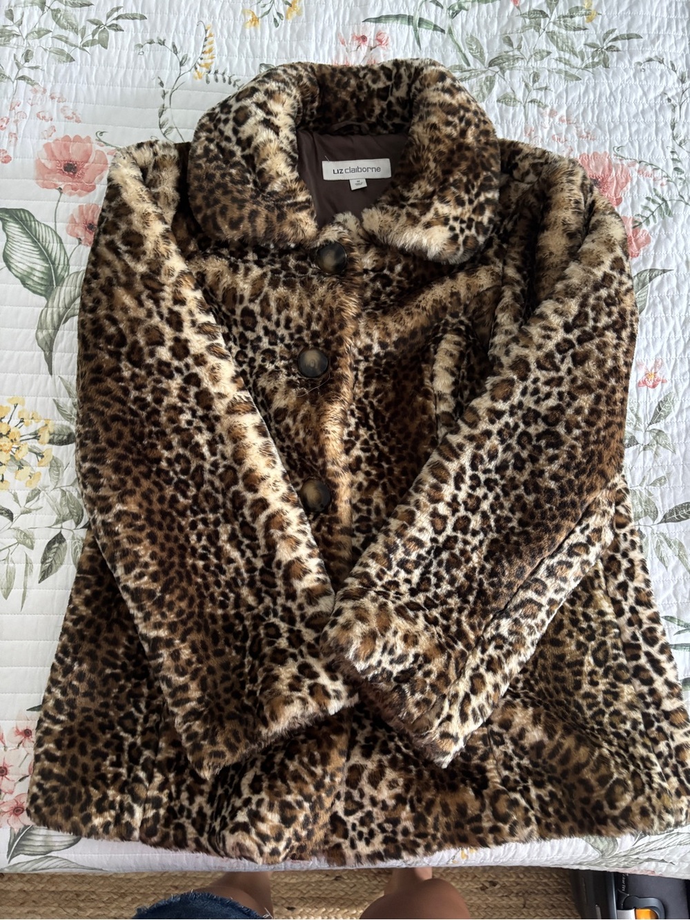 Vintage Liz Claiborne leopard print faux fur oversized coat size medium - Picture 2 of 5